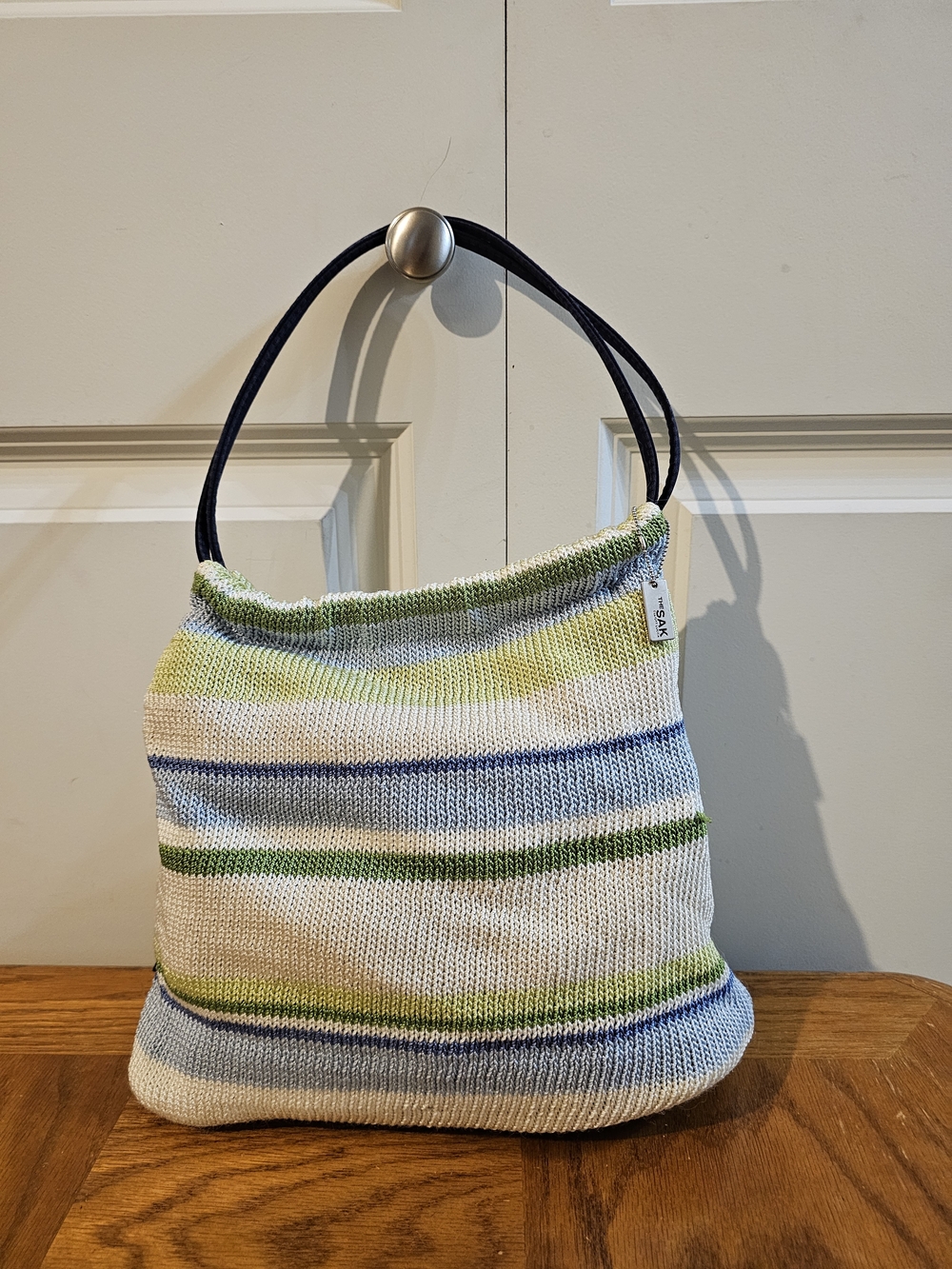 The Sak Striped Knit Tote Bag in White, Green and Blue - Casual Shoulder Bag
